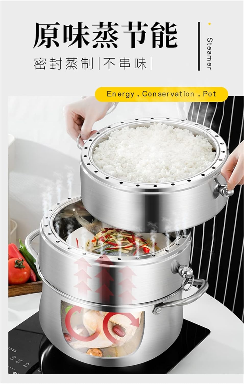 Large Capacity Three Layer Stainless Steel Steamer Pot for Household Cooking - 30CM, Thickened Design