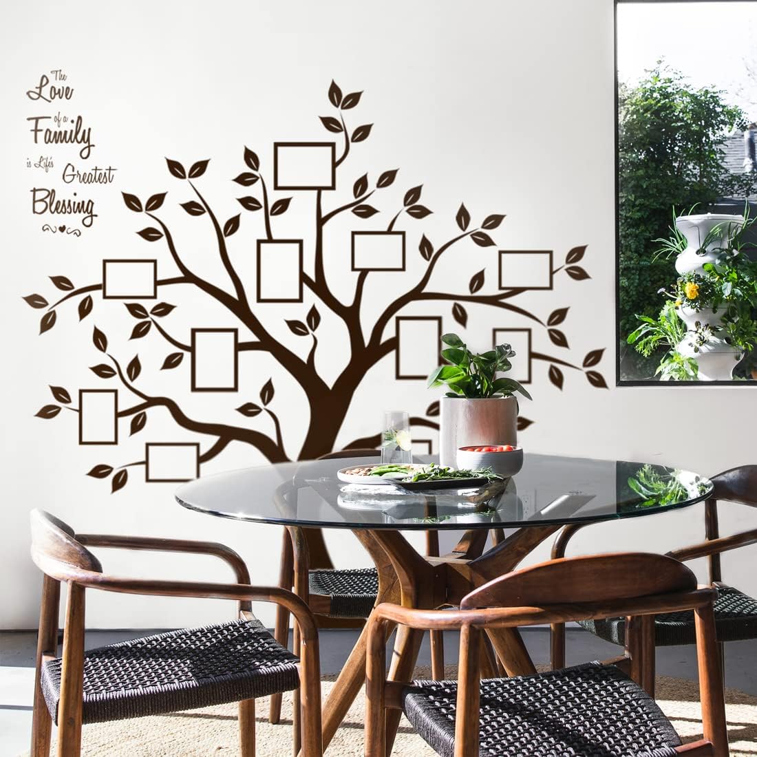 Large Family Tree Wall Decor Decals in Dark Brown Vinyl - Sweet Family Saying Collage Frame Stickers for Living Room