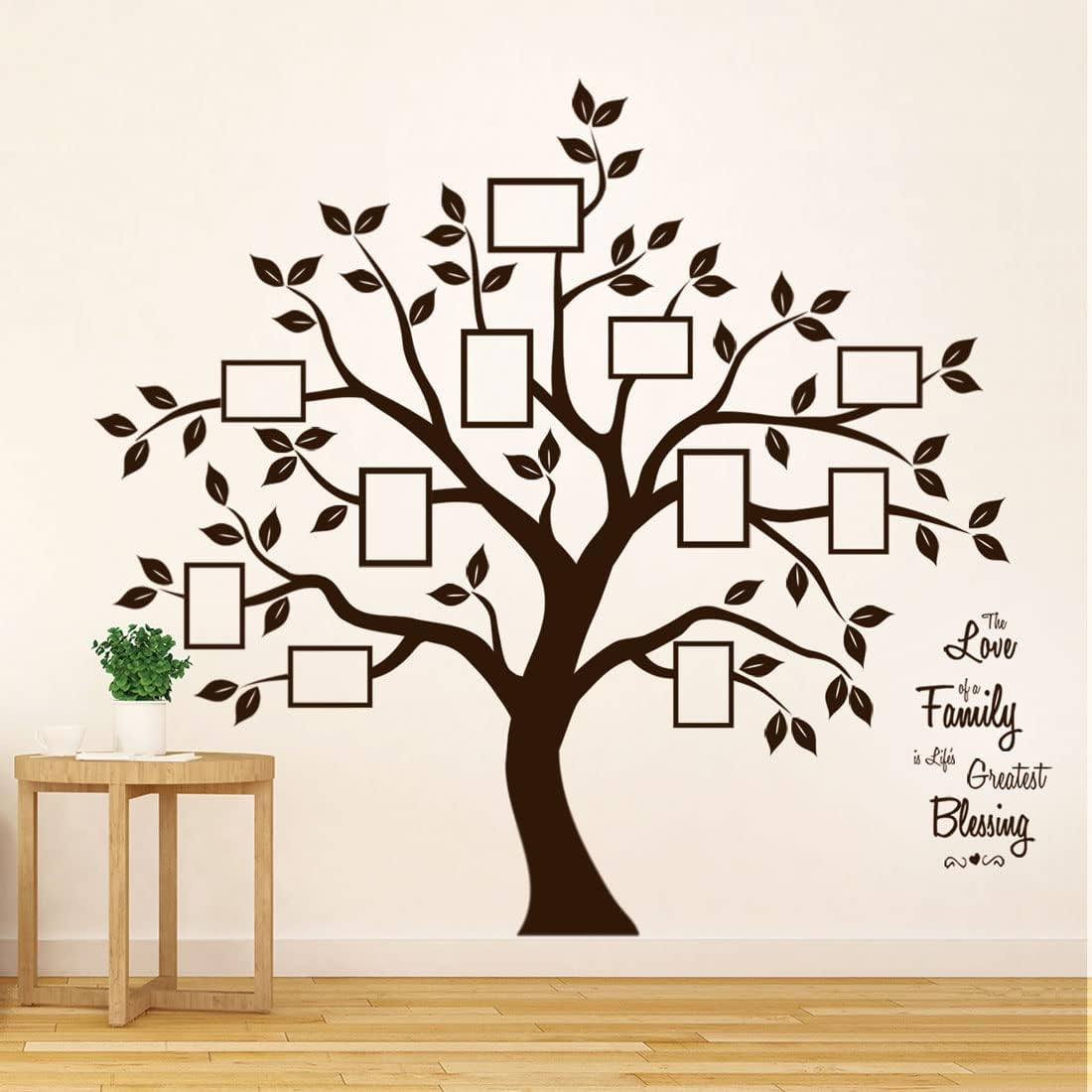 Large Family Tree Wall Decor Decals in Dark Brown Vinyl - Sweet Family Saying Collage Frame Stickers for Living Room