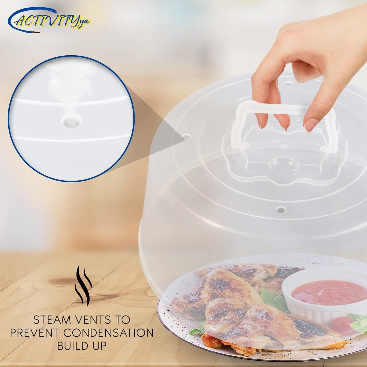 Large Microwave Splatter Guard Lid with Easy Grip Handle - Clear Plastic - BPA Free & Dishwasher Safe - 11.5" x 5" Tall