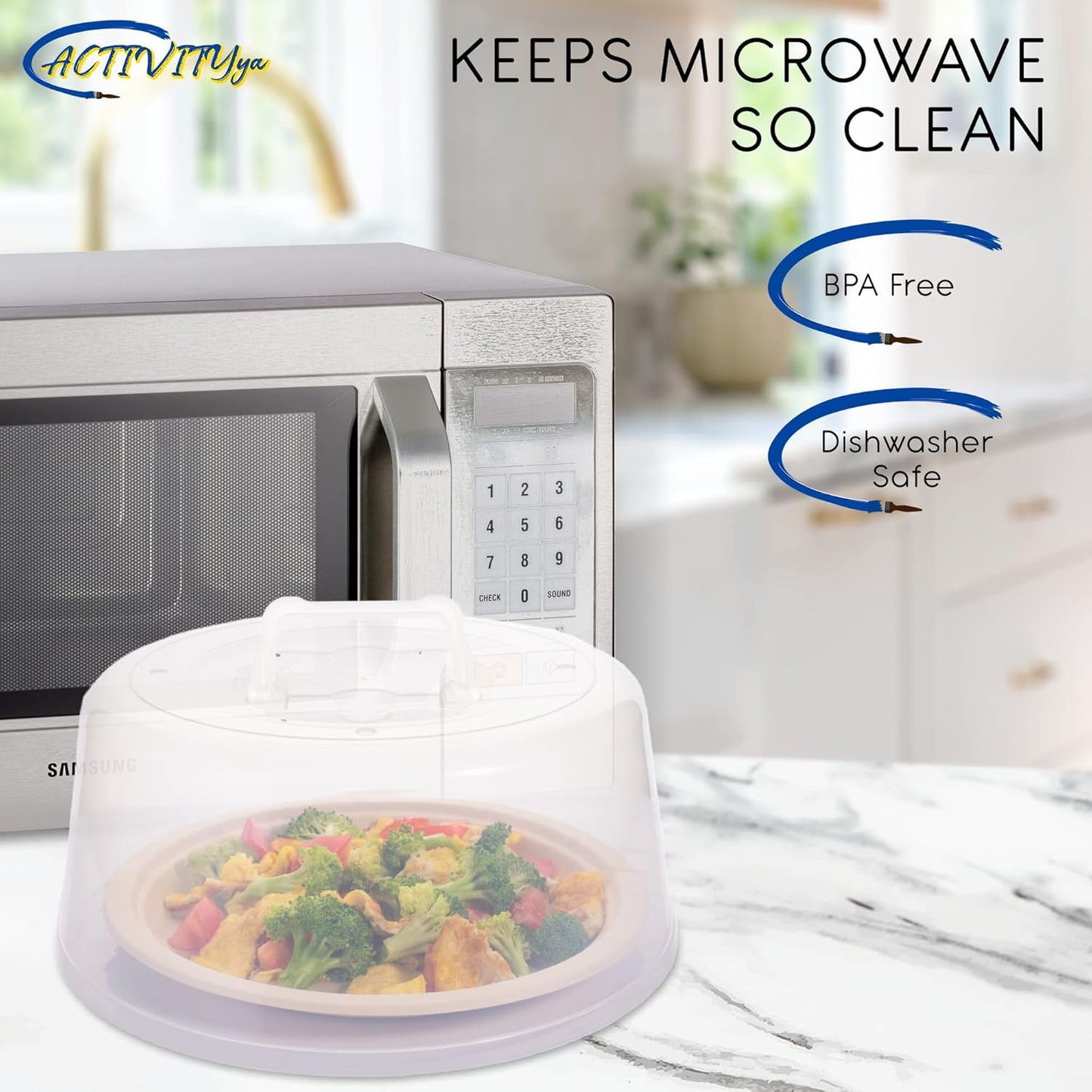 Large Microwave Splatter Guard Lid with Easy Grip Handle - Clear Plastic - BPA Free & Dishwasher Safe - 11.5" x 5" Tall