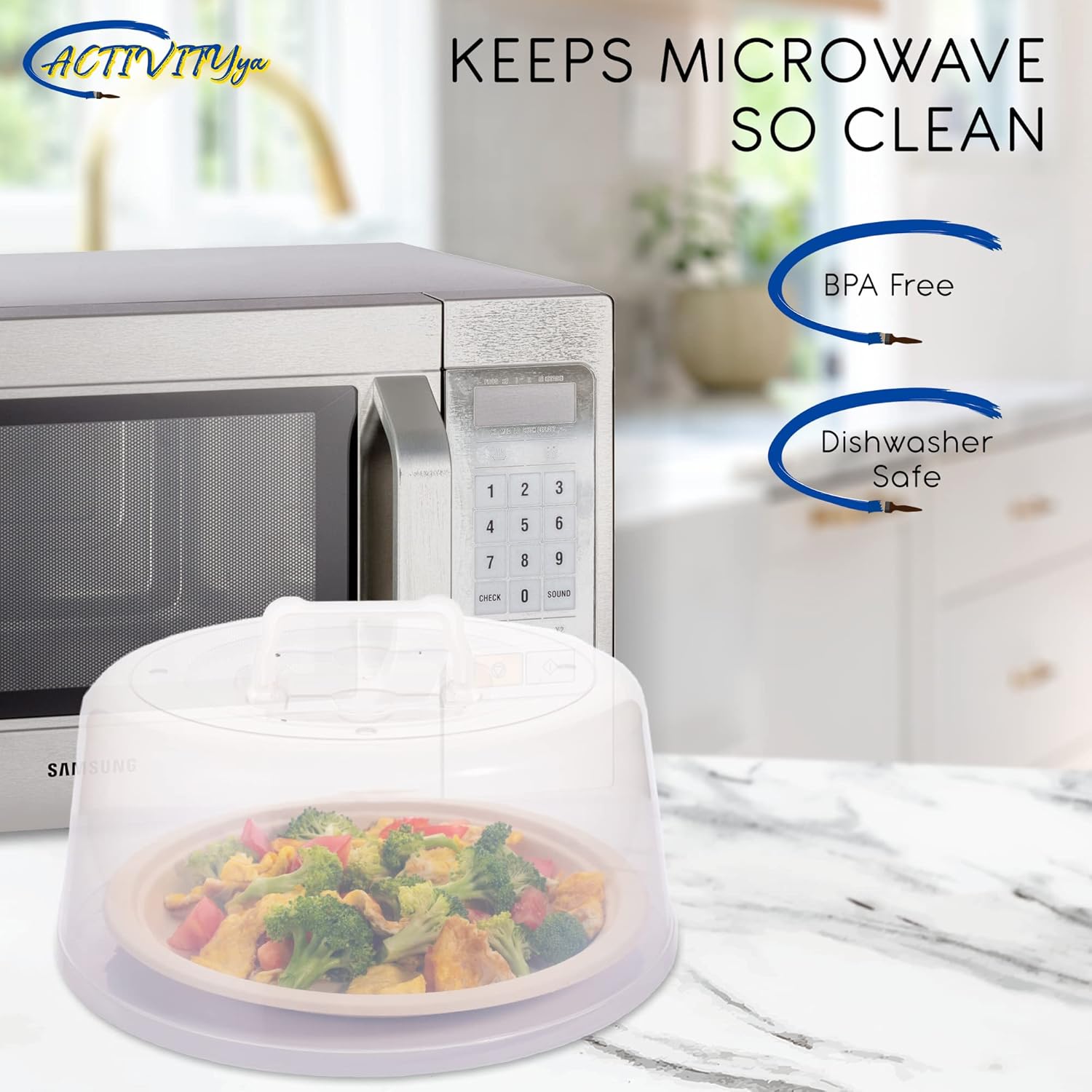 Large Microwave Splatter Guard Lid with Easy Grip Handle - Clear Plastic - BPA Free & Dishwasher Safe - 11.5" x 5" Tall