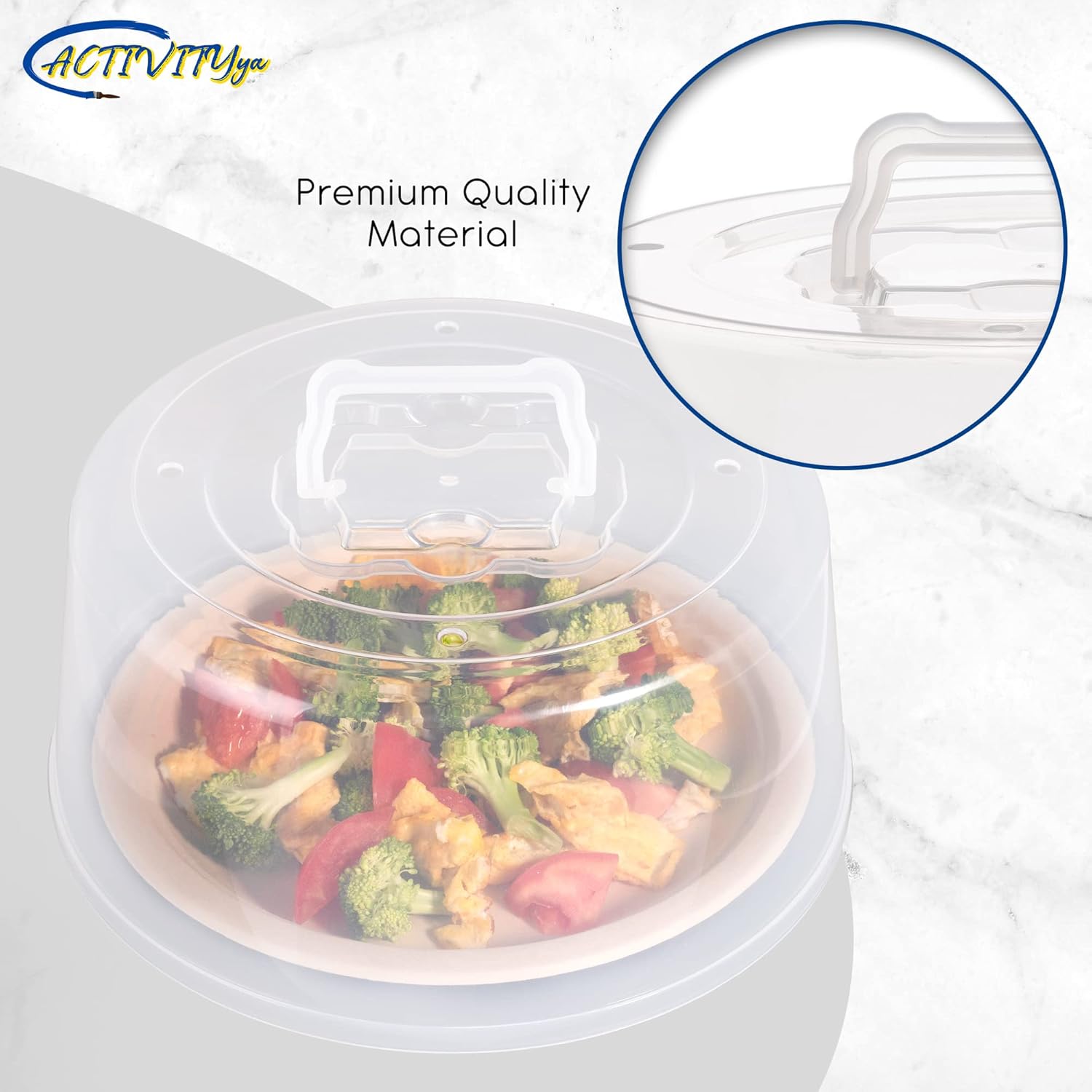 Large Microwave Splatter Guard Lid with Easy Grip Handle - Clear Plastic - BPA Free & Dishwasher Safe - 11.5" x 5" Tall