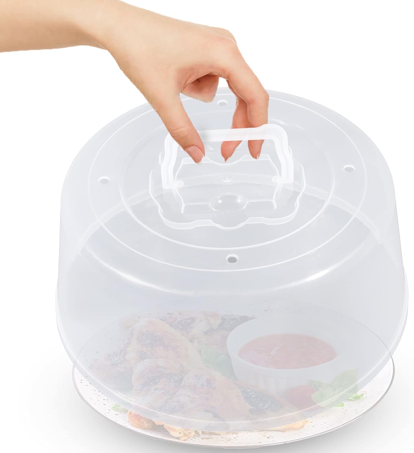 Large Microwave Splatter Guard Lid with Easy Grip Handle - Clear Plastic - BPA Free & Dishwasher Safe - 11.5" x 5" Tall