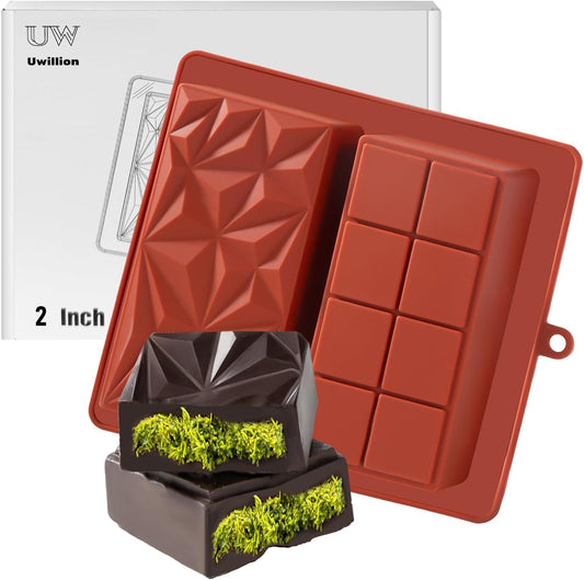 Large Pistachio Chocolate Bar Silicone Mold for Filling - Deep Dubai 2 Inch Thick Mold for Stuffed Bars by UWILLION
