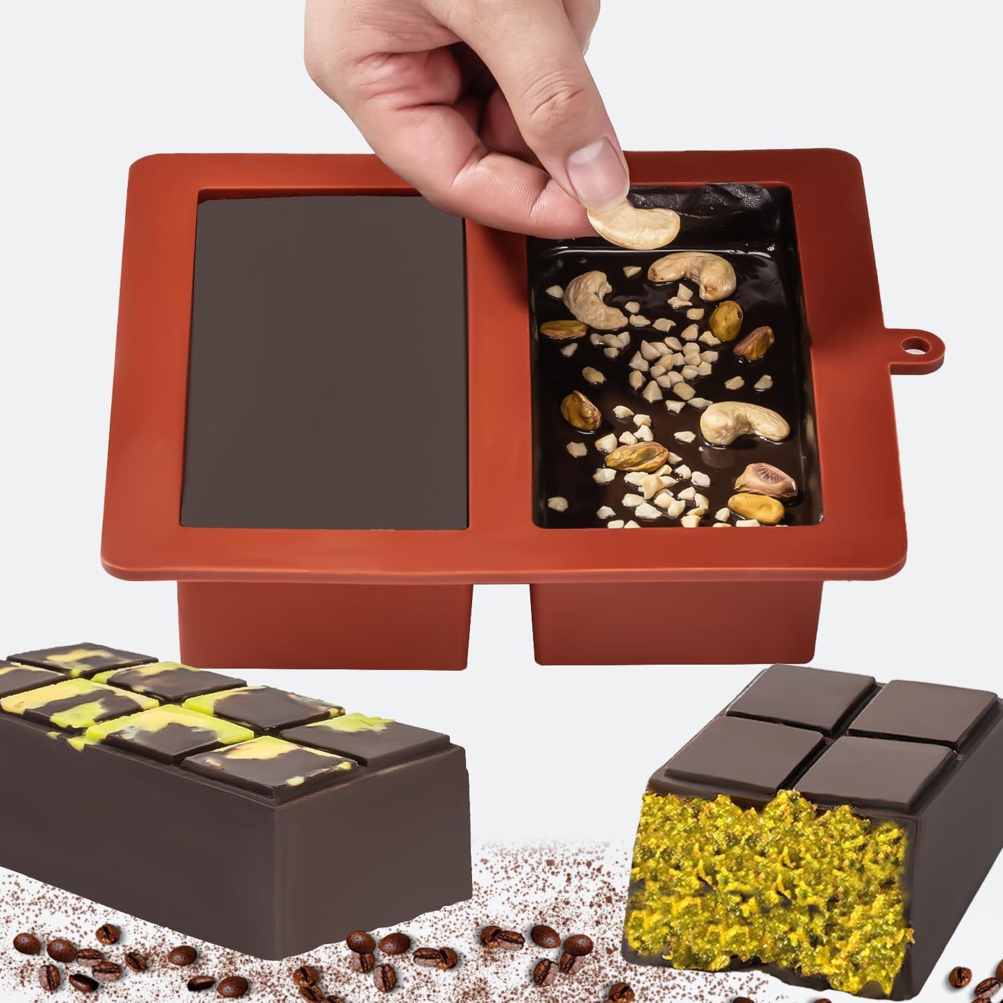 Large Pistachio Chocolate Bar Silicone Mold for Filling - Deep Dubai 2 Inch Thick Mold for Stuffed Bars by UWILLION