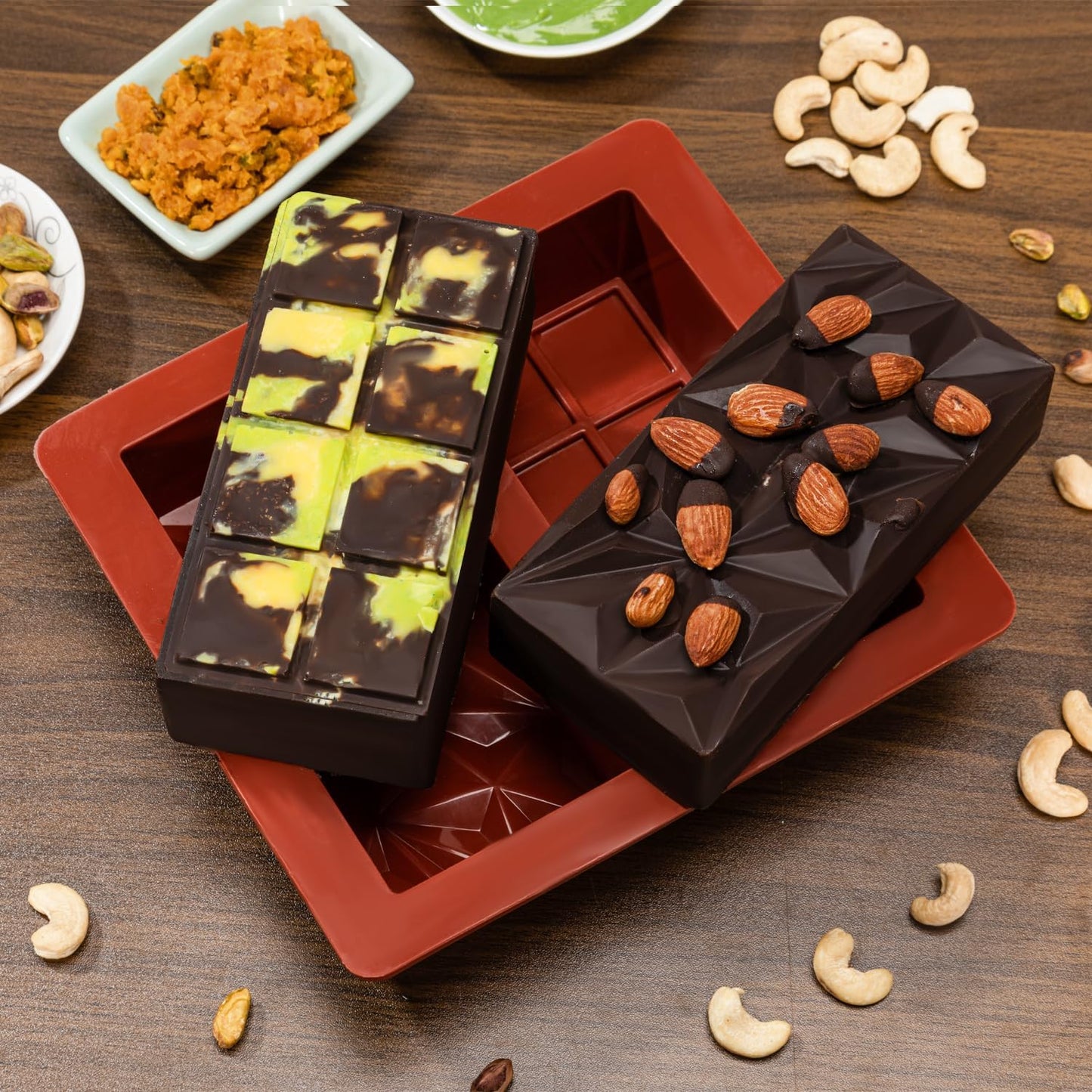 Large Pistachio Chocolate Bar Silicone Mold for Filling - Deep Dubai 2 Inch Thick Mold for Stuffed Bars by UWILLION