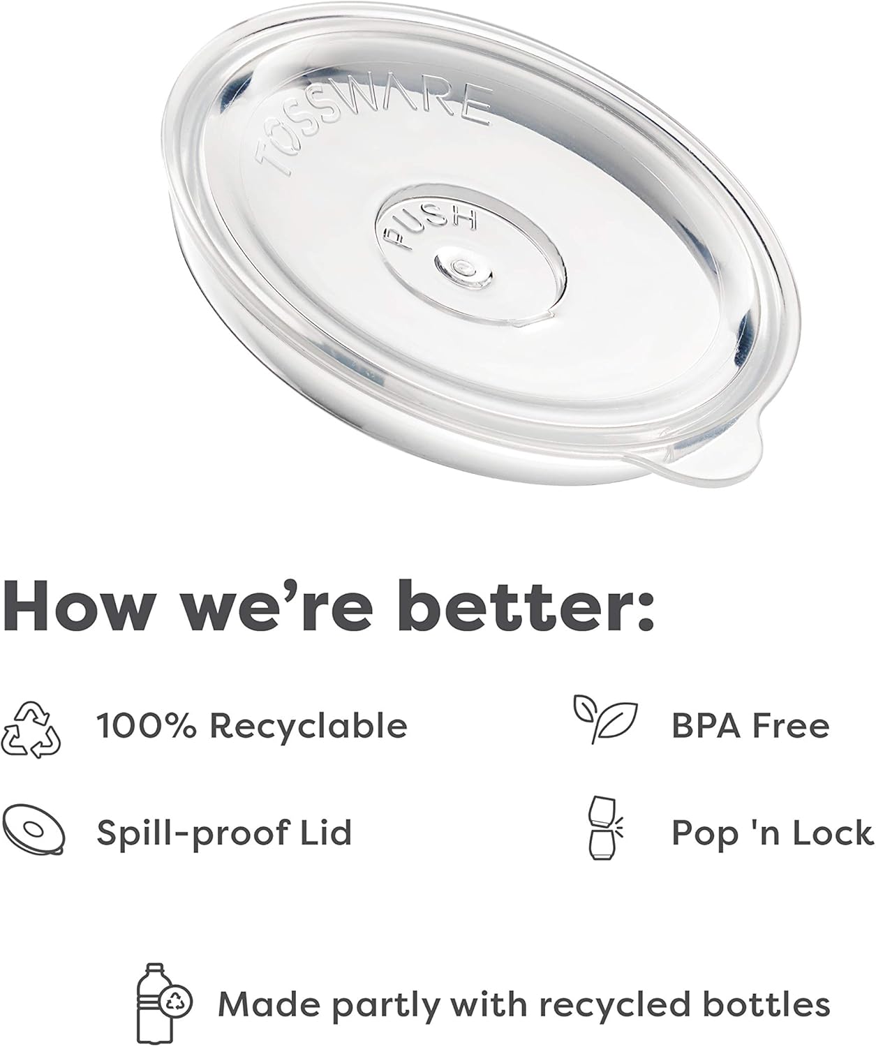 Large Premium Quality Recyclable Crystal Clear Lids - TOSSWARE POP