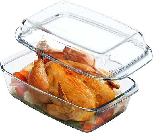 Large Rectangular Glass Baking Dish with Lid - Deep Glass Casserole Bakeware for Oven - NUTRIUPS Glass Dish
