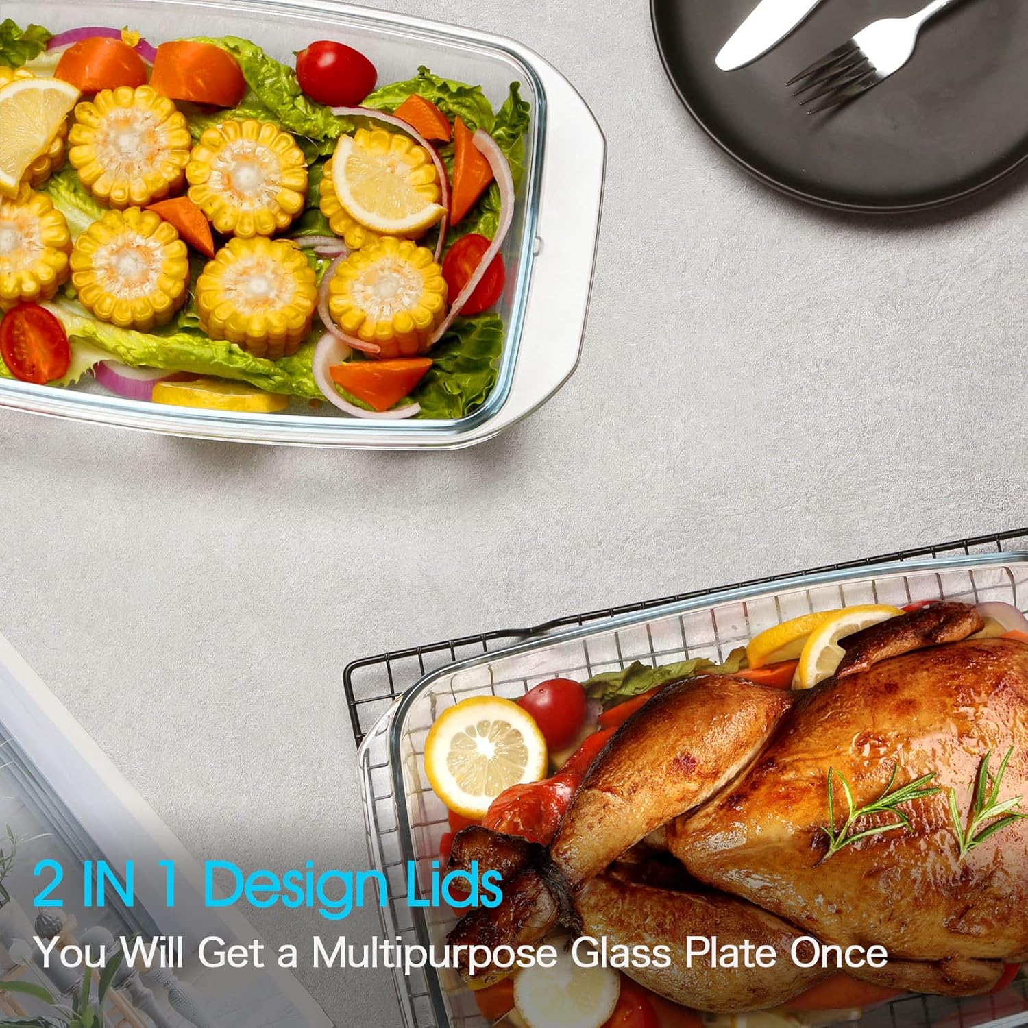 Large Rectangular Glass Baking Dish with Lid - Deep Glass Casserole Bakeware for Oven - NUTRIUPS Glass Dish