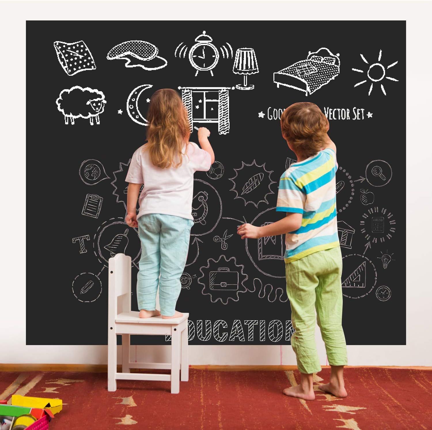 Large Self-Adhesive Chalkboard Wall Decal Contact Paper Roll - Reusable DIY Erasable Blackboard Wallpaper Sticker