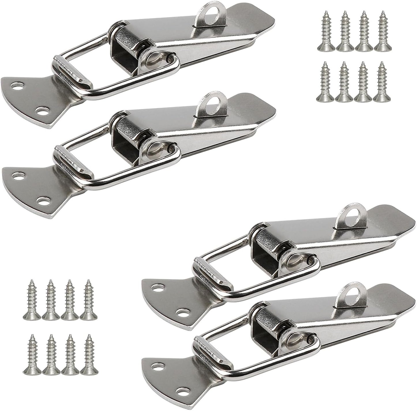 Large Silver Stainless Steel Spring Loaded Toggle Latch Catch with Padlock Hole for Cabinets, Wooden Cases, Toolboxes - 8 Pack
