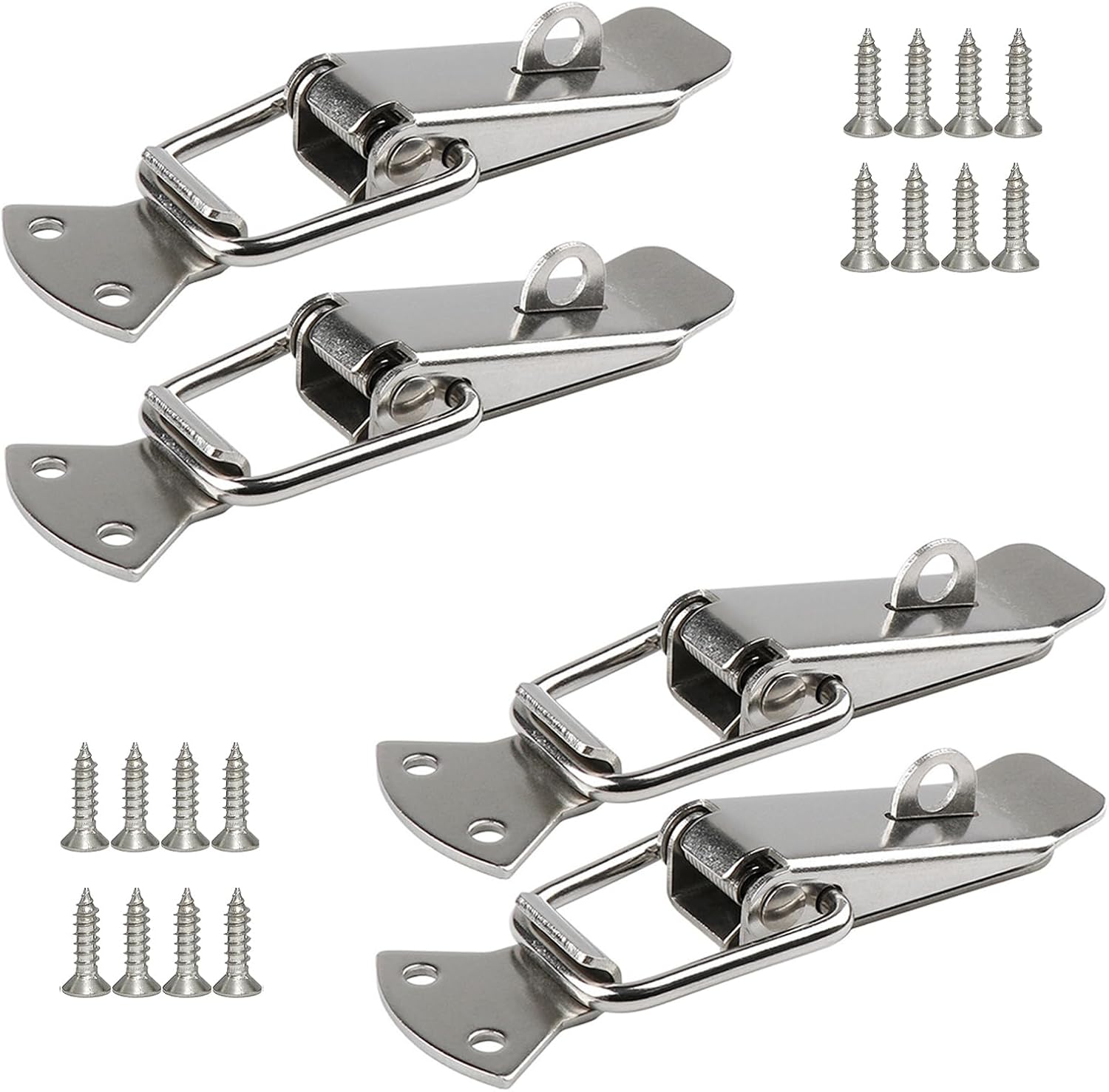 Large Silver Stainless Steel Spring Loaded Toggle Latch Catch with Padlock Hole for Cabinets, Wooden Cases, Toolboxes - 8 Pack