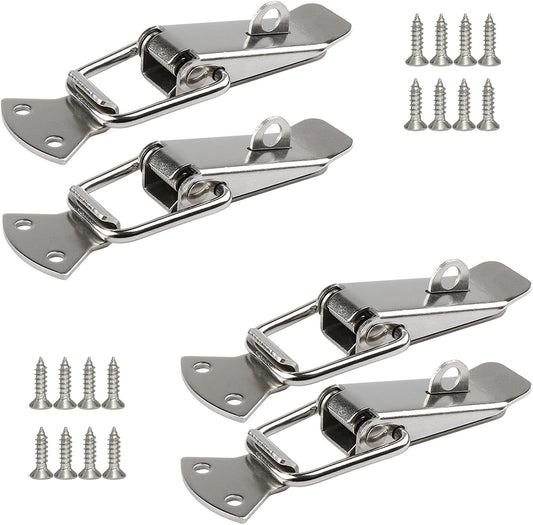 Large Silver Stainless Steel Spring Loaded Toggle Latch Catch with Padlock Hole for Cabinets, Wooden Cases, Toolboxes - 8 Pack