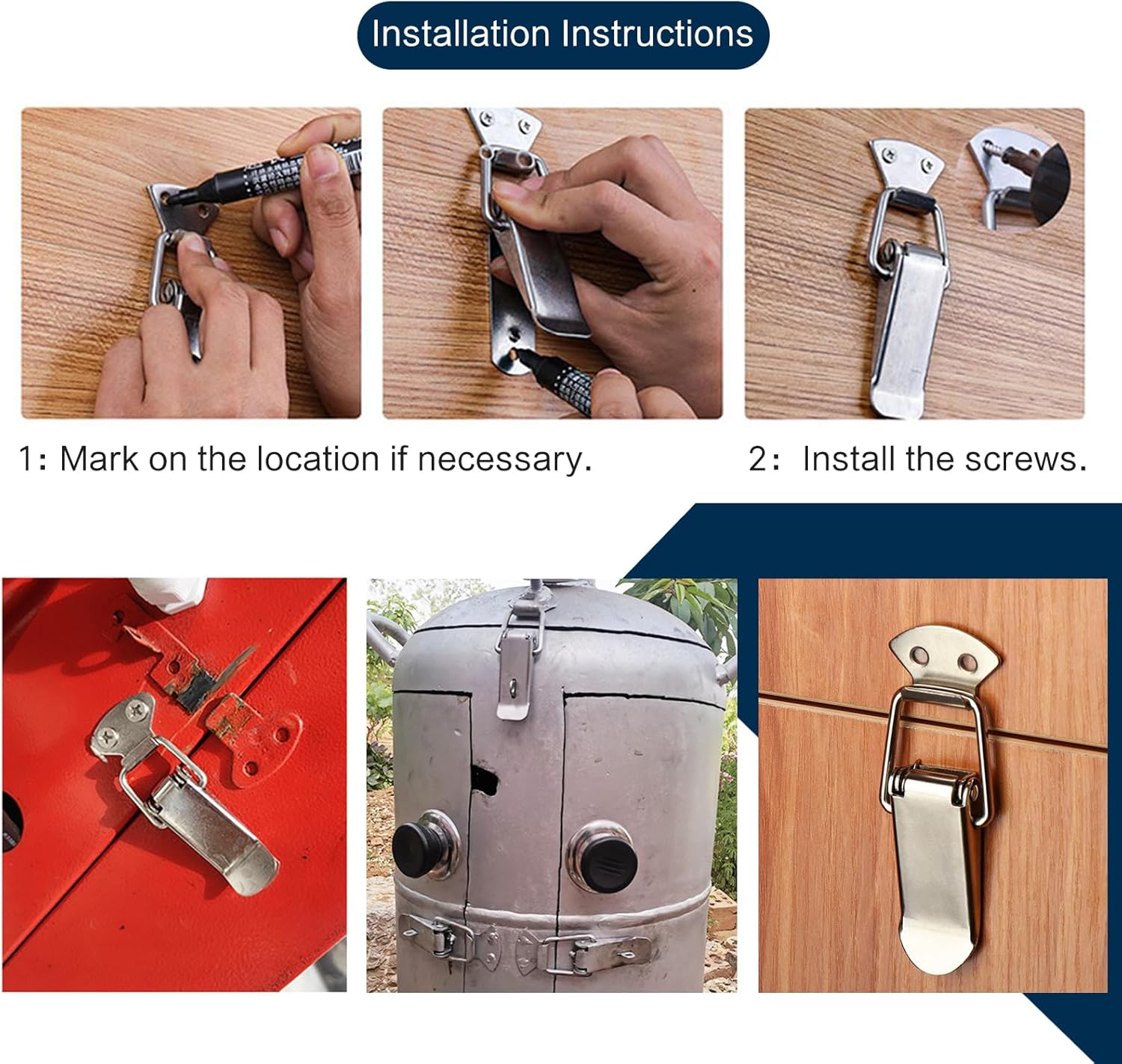 Large Silver Stainless Steel Spring Loaded Toggle Latch Catch with Padlock Hole for Cabinets, Wooden Cases, Toolboxes - 8 Pack