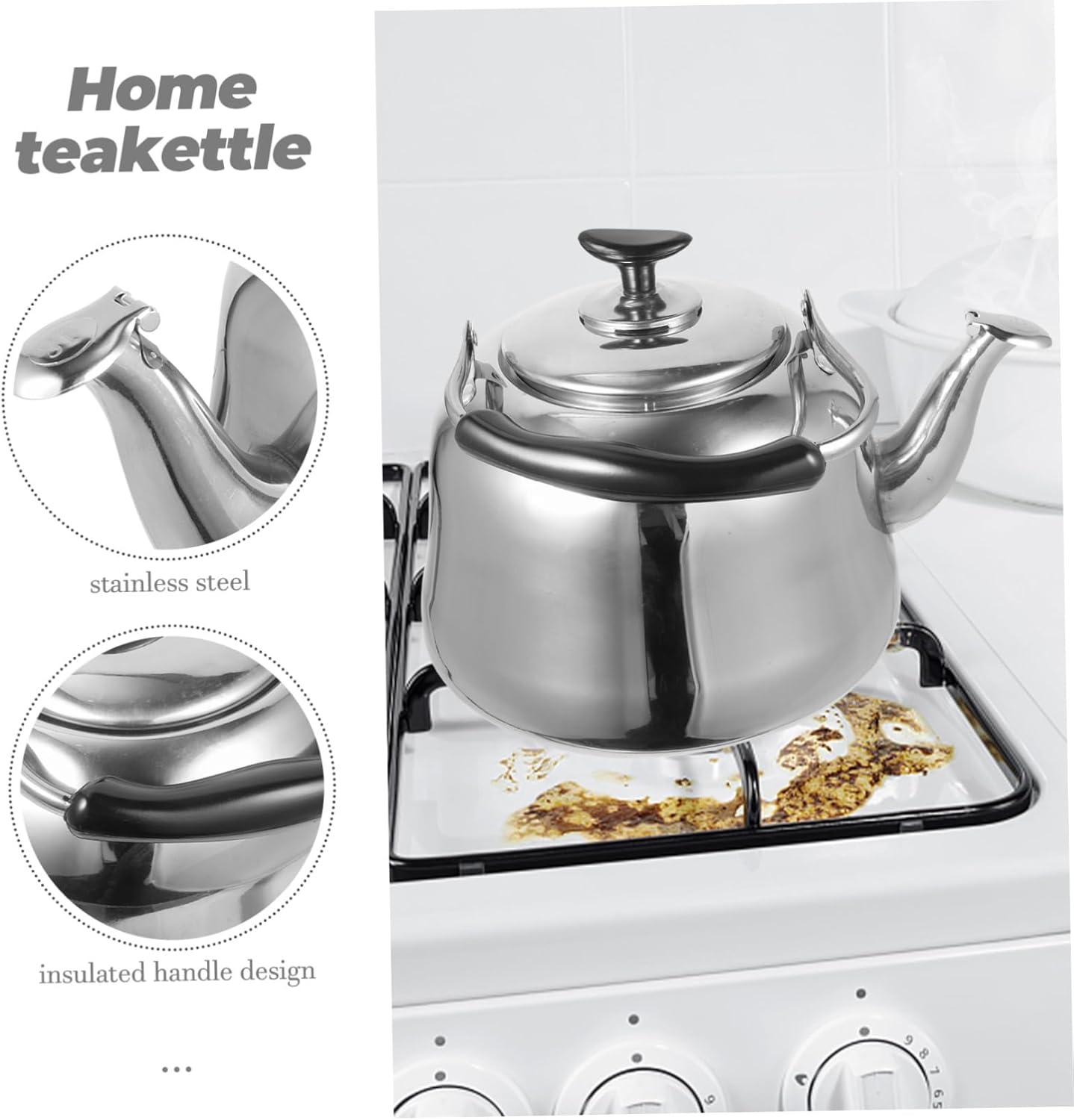 Large Stainless Steel Teakettle with Whistle for Tea and Coffee Brewing in Home