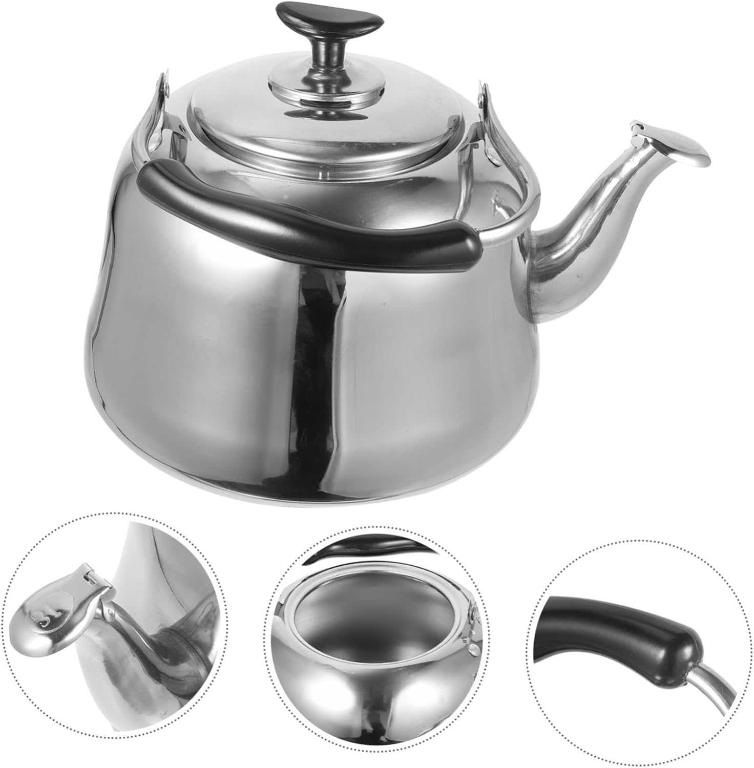 Large Stainless Steel Teakettle with Whistle for Tea and Coffee Brewing in Home