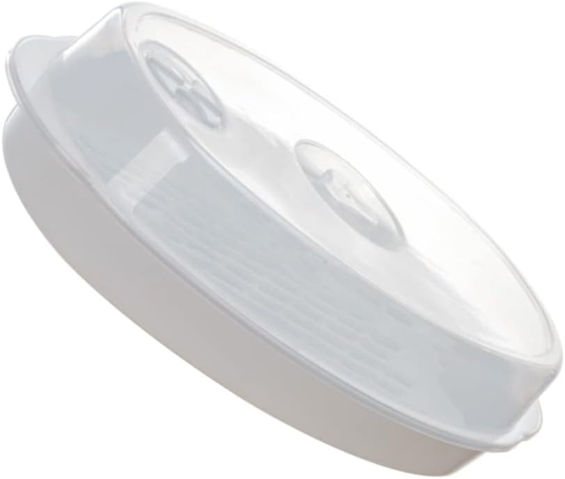 Large Steamed Fish Plate with Hair Steamer Basket Set - Microwave Safe, White Cooking Pot for Dumplings and Fish