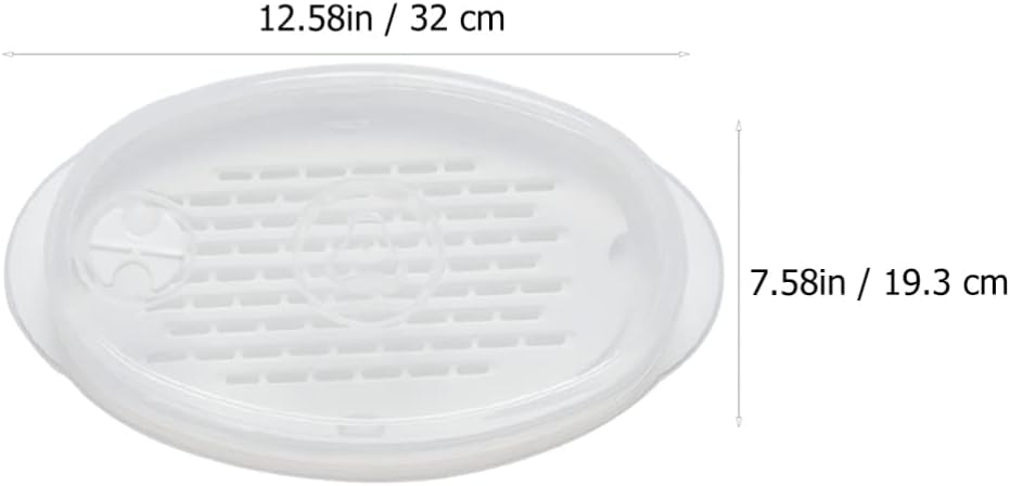 Large Steamed Fish Plate with Hair Steamer Basket Set - Microwave Safe, White Cooking Pot for Dumplings and Fish