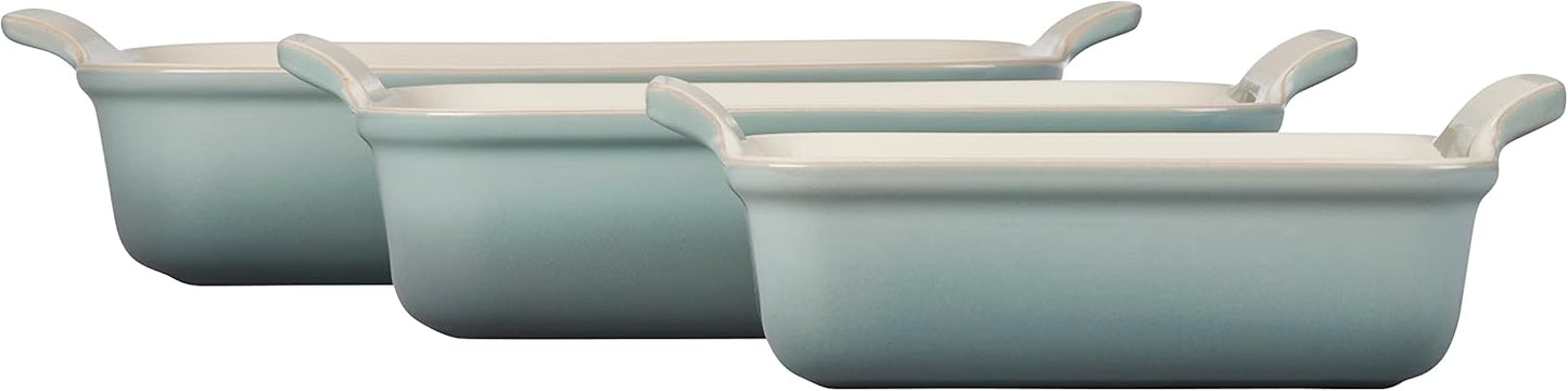 Le Creuset Stoneware Heritage Set with 3 Sea Salt Rectangular Dishes