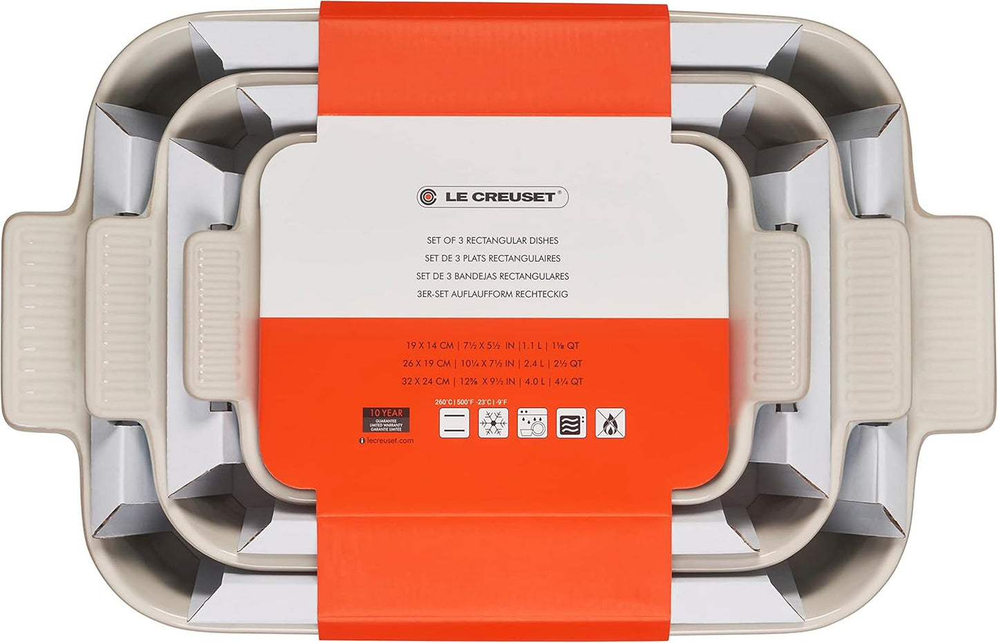 Le Creuset Stoneware Heritage Set with 3 Sea Salt Rectangular Dishes