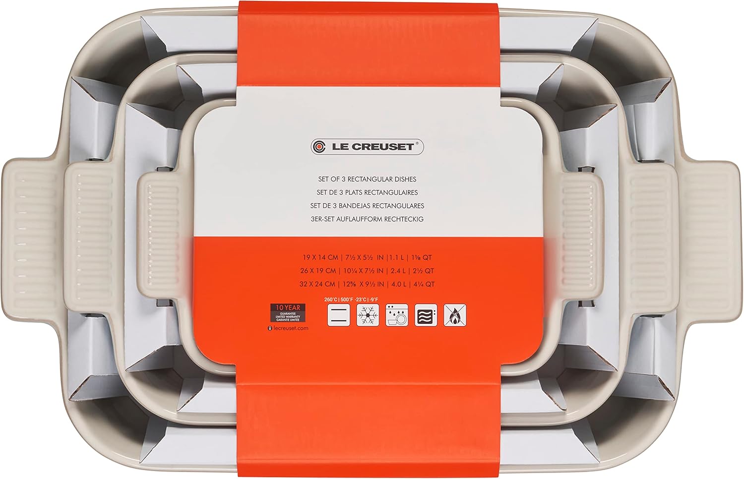 Le Creuset Stoneware Heritage Set with 3 Sea Salt Rectangular Dishes