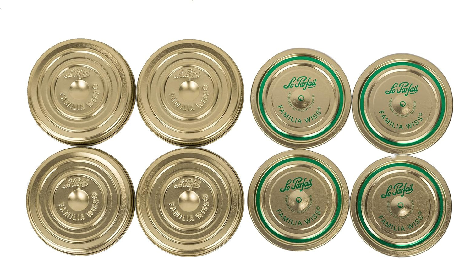 Le Parfait Familia Wiss Terrine Wide Mouth French Glass Jars - 16oz Pint, Set of 4 with Airtight Gold Lids for Canning and Food Storage