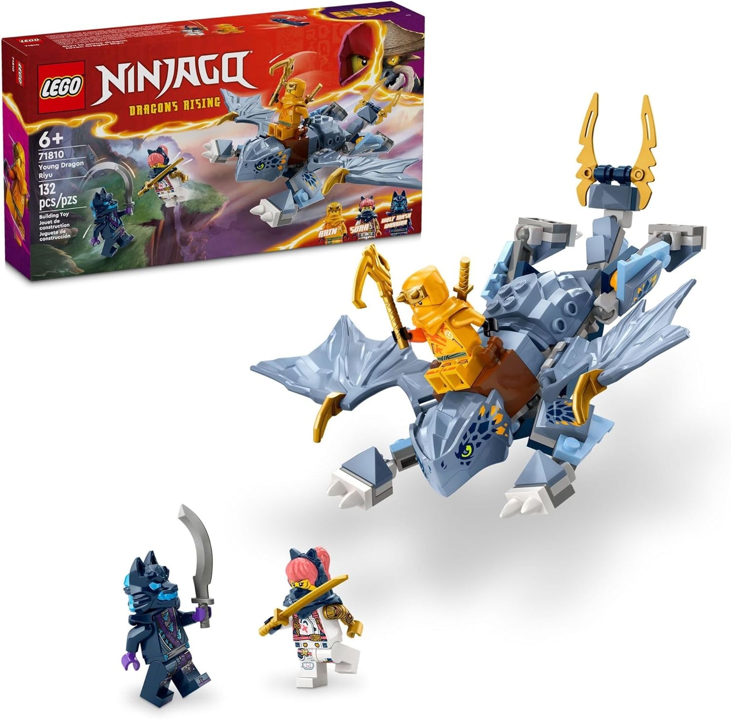 LEGO NINJAGO Young Dragon Riyu Playset with 3 Ninja Minifigures - Buildable Adventure Toy for Kids, Ages 6+, 71810
