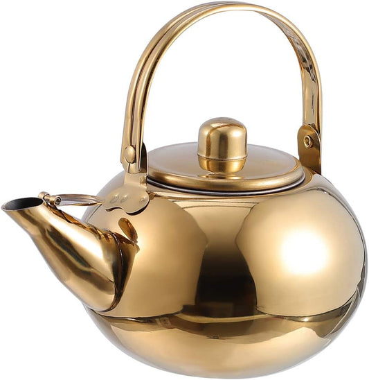LEIXIUSM Stainless Steel Turkish Coffee Maker Teapot with Removable Infuser - 2.0L Stovetop Whistling Kettle for Induction Cooktops - Golden Glass Tea Kettle