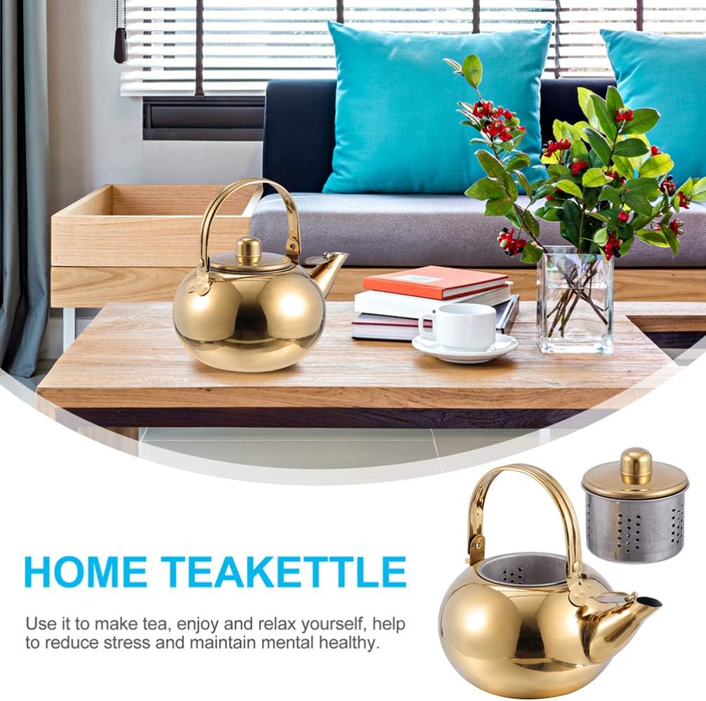 LEIXIUSM Stainless Steel Turkish Coffee Maker Teapot with Removable Infuser - 2.0L Stovetop Whistling Kettle for Induction Cooktops - Golden Glass Tea Kettle