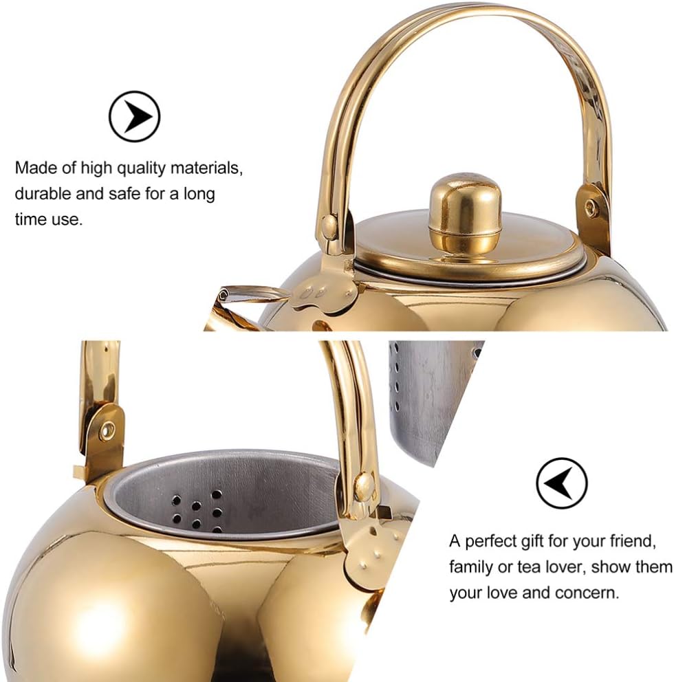 LEIXIUSM Stainless Steel Turkish Coffee Maker Teapot with Removable Infuser - 2.0L Stovetop Whistling Kettle for Induction Cooktops - Golden Glass Tea Kettle