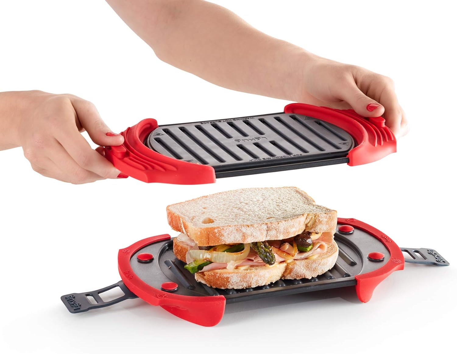 Lekue Red Microwave Grill Sandwich Maker Panini Press - 10" x 5.7