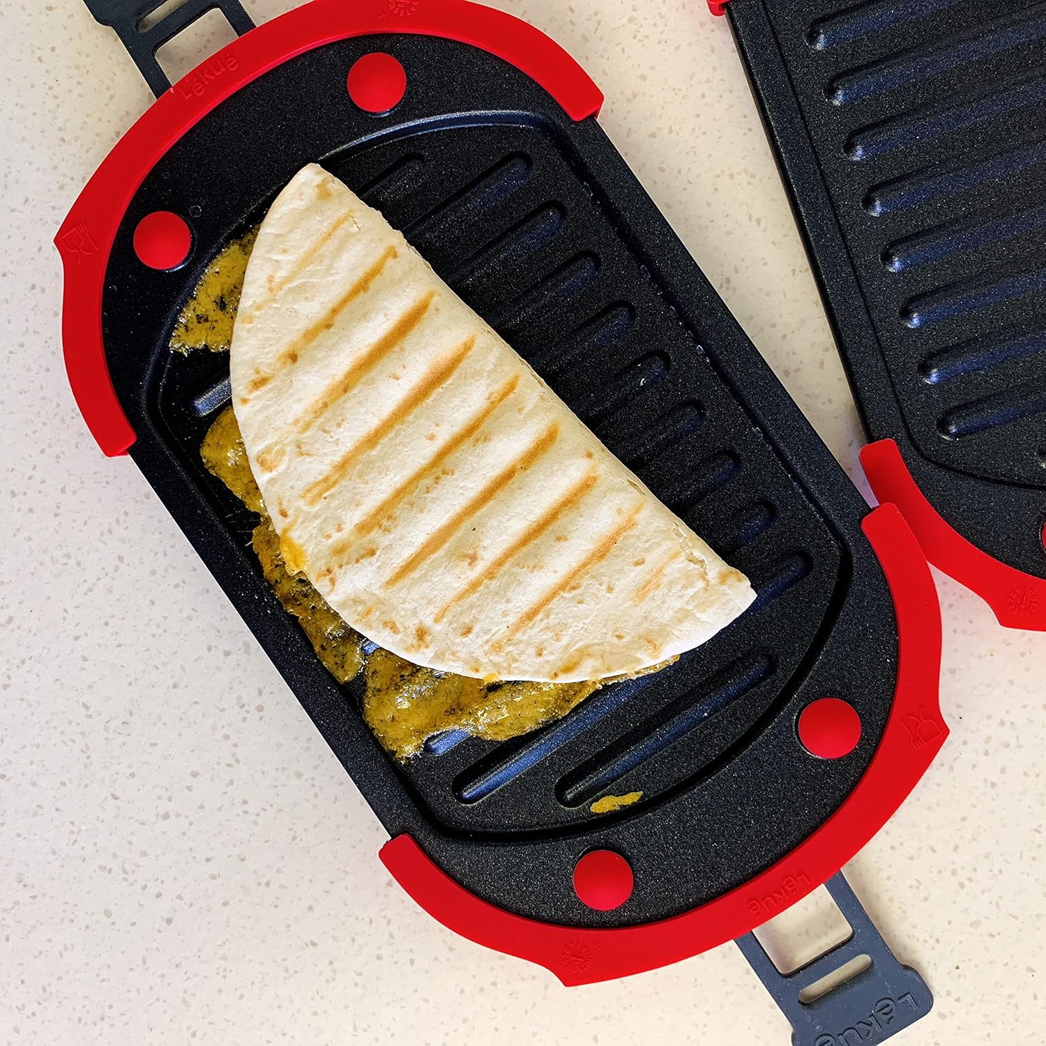 Lekue Red Microwave Grill Sandwich Maker Panini Press - 10" x 5.7