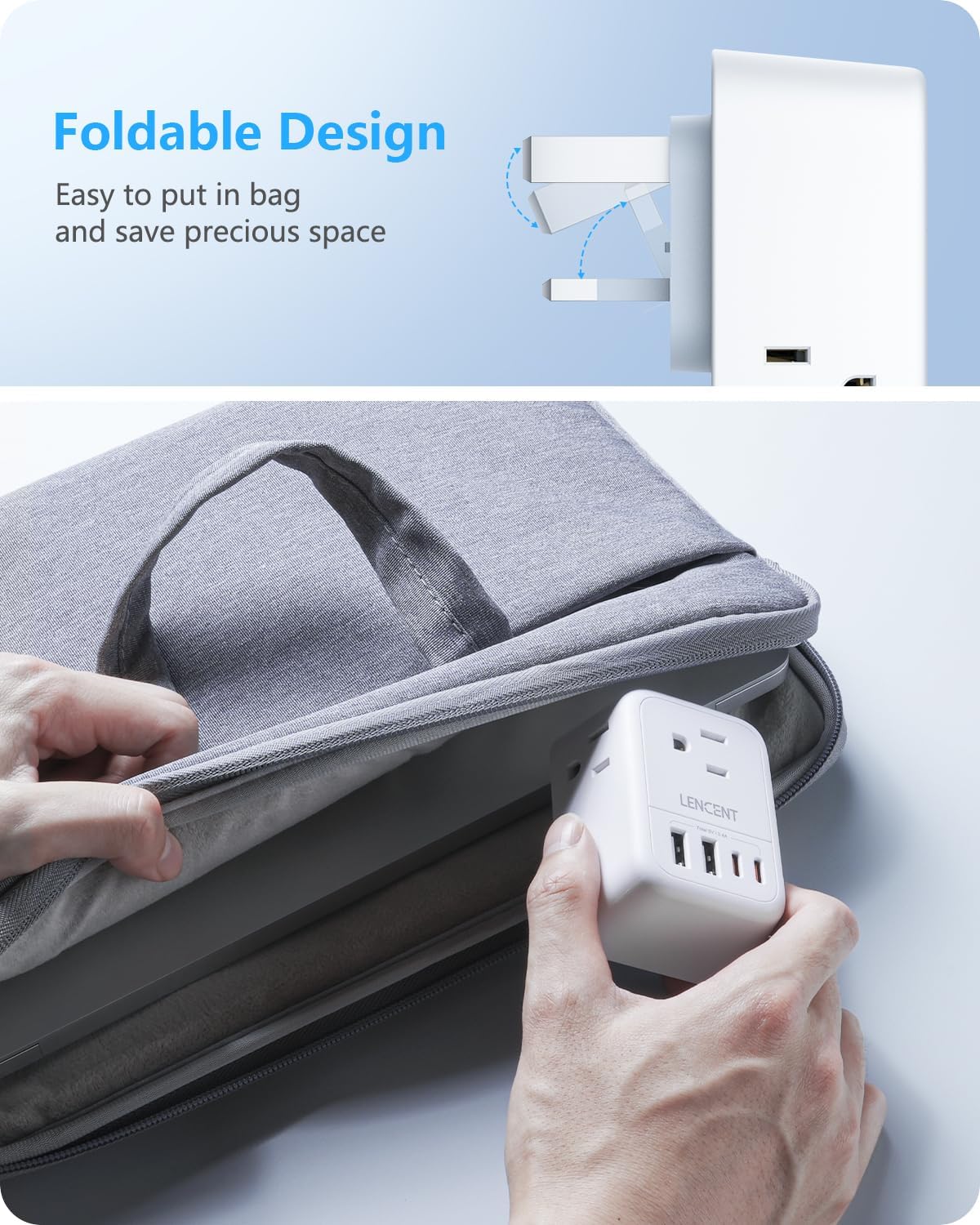 LENCENT 3 Pack Foldable Type G Ireland Travel Adapter with 4 Outlets and 4 USB(2 USB C) - USA to UK Plug Adapter for Use in Dubai, Kenya, Scotland, England, London, Hong Kong, and Ireland