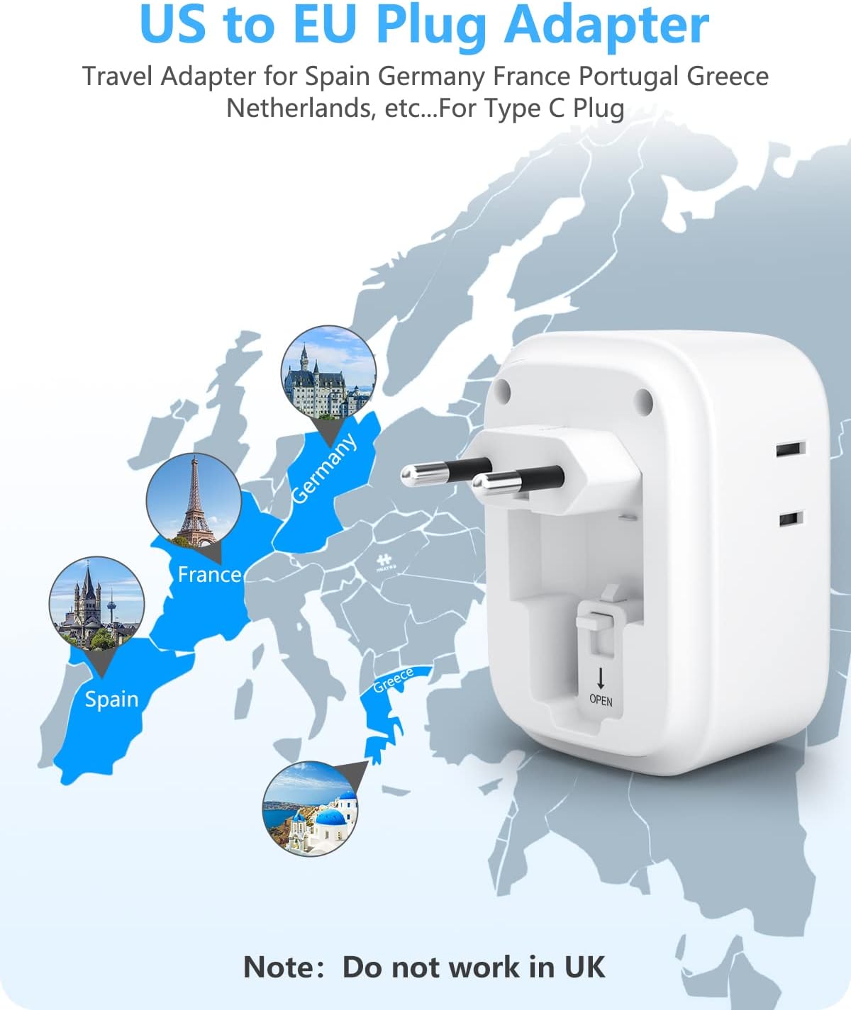 LENCENT European Travel Plug Adapter with 4 Outlets and USB C Charger - US to Europe, Cruise Ship Approved