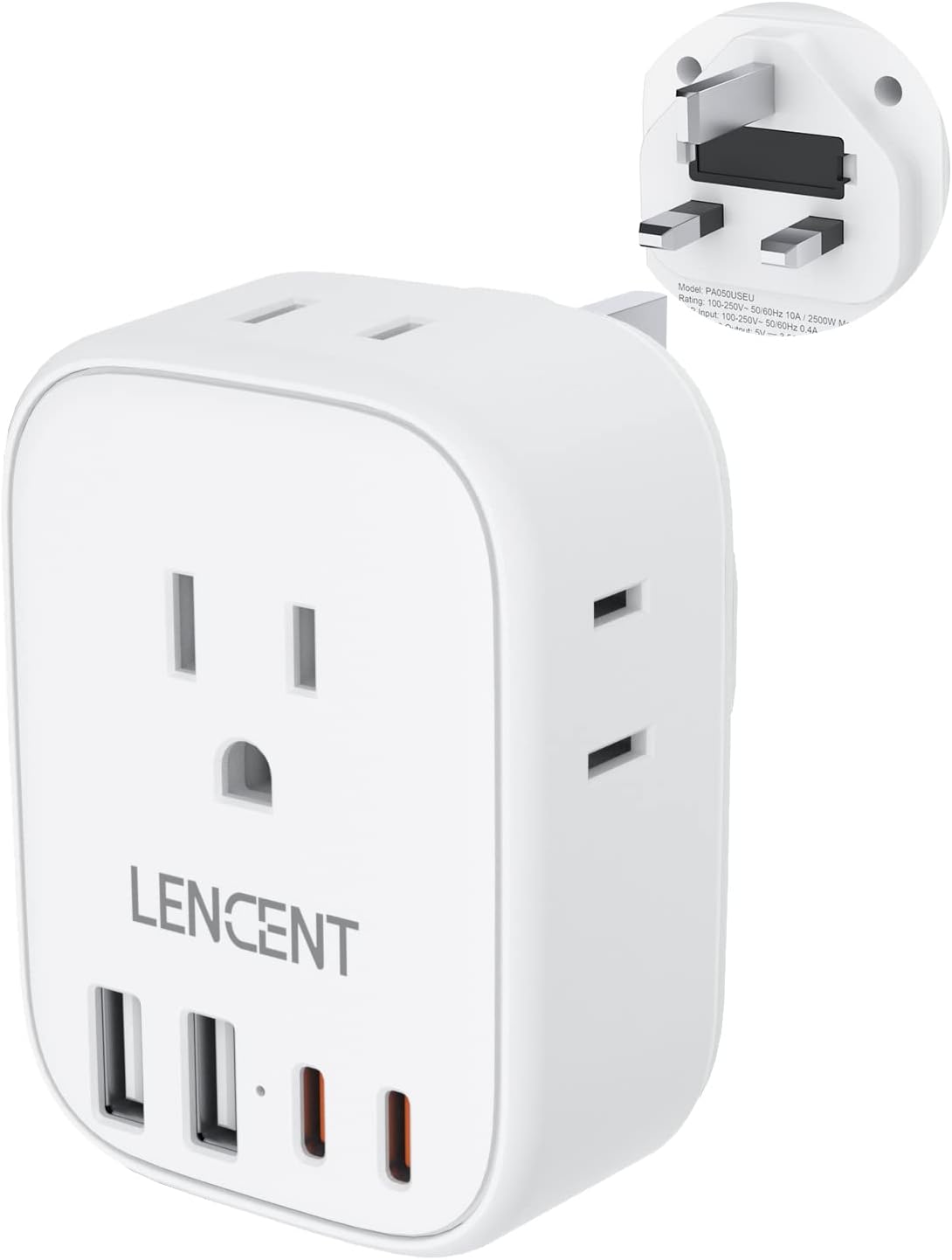 LENCENT Grounded Type G Outlet Adapter with 4 USB Charger - USA to UK Ireland Travel Plug Adapter