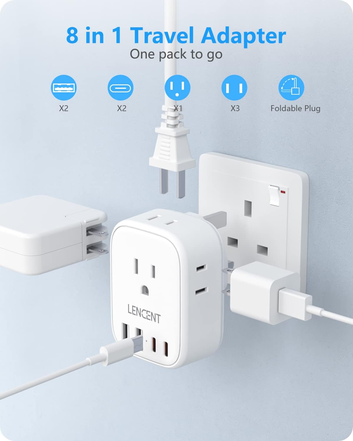 LENCENT Grounded Type G Outlet Adapter with 4 USB Charger - USA to UK Ireland Travel Plug Adapter