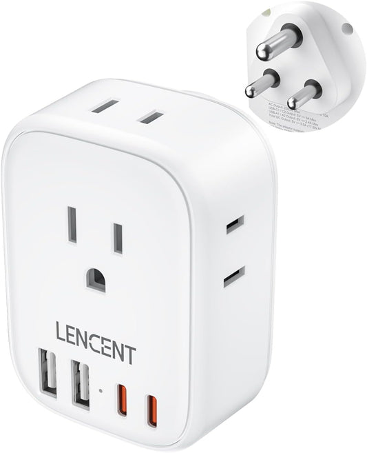 LENCENT US to India Power Plug Adapter with 4 Outlets and USB Chargers - Type D Plug Converter for USA to India, Nepal, Bangladesh, Maldives, and Pakistan