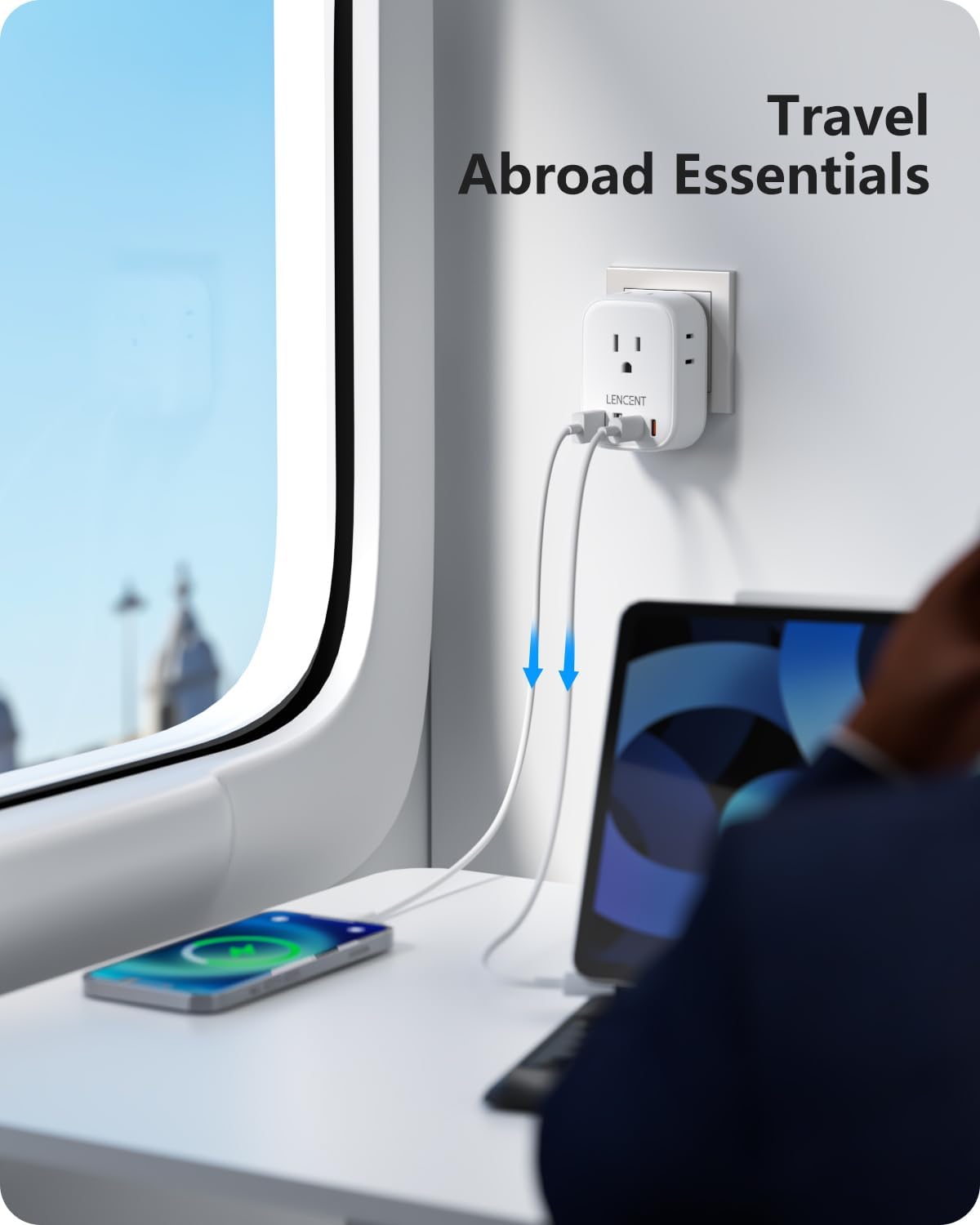 LENCENT US to India Power Plug Adapter with 4 Outlets and USB Chargers - Type D Plug Converter for USA to India, Nepal, Bangladesh, Maldives, and Pakistan