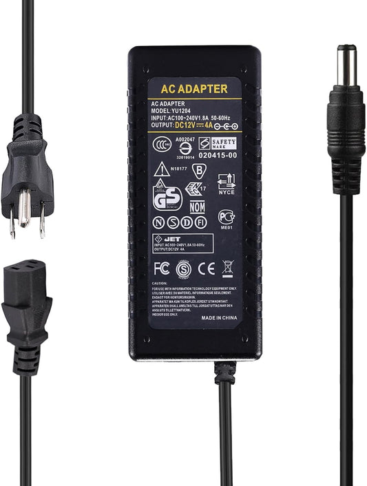 LeTaoXing 12V 4A Power Adapter for LED Strip Lights, CCTV Security System - AC 100-240V to DC 12V 4A 48W Charger
