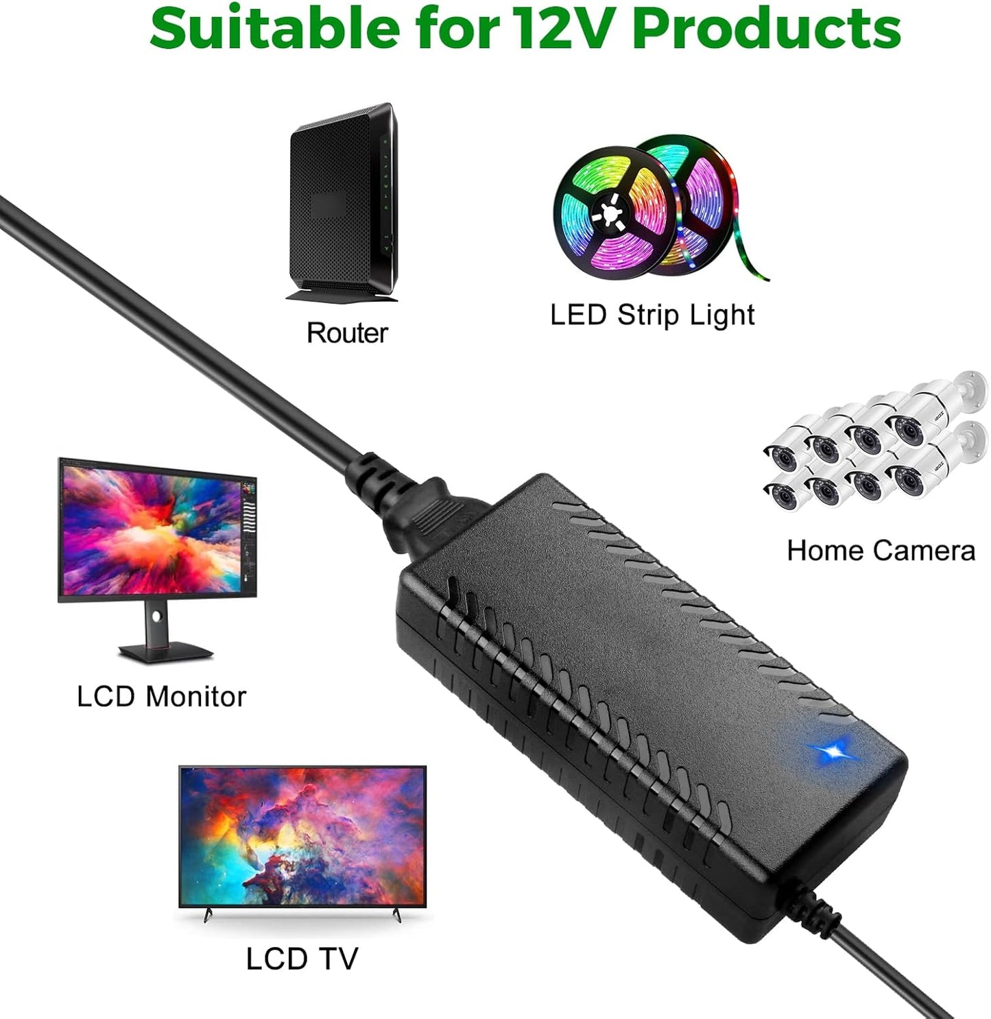 LeTaoXing 12V 4A Power Adapter for LED Strip Lights, CCTV Security System - AC 100-240V to DC 12V 4A 48W Charger