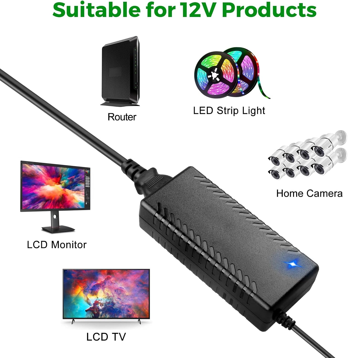 LeTaoXing 12V 4A Power Adapter for LED Strip Lights, CCTV Security System - AC 100-240V to DC 12V 4A 48W Charger