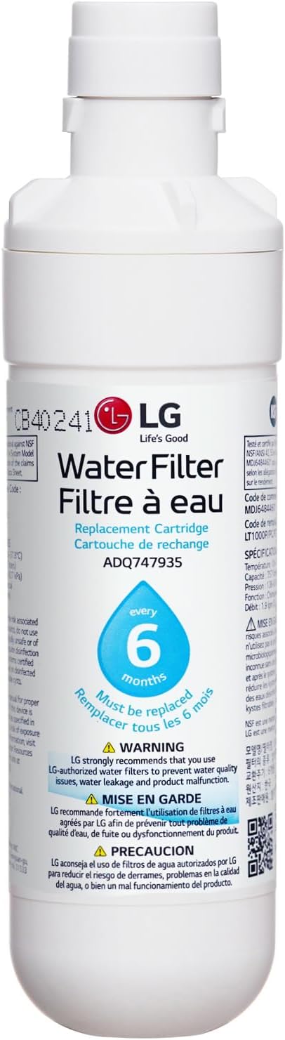 LG LT1000P Refrigerator Water Filter - 6 Month / 200 Gallon Capacity, NSF42, NSF53, NSF401 Certified - ADQ74793501, ADQ75795105, AGF80300704, AGF80300705 - White