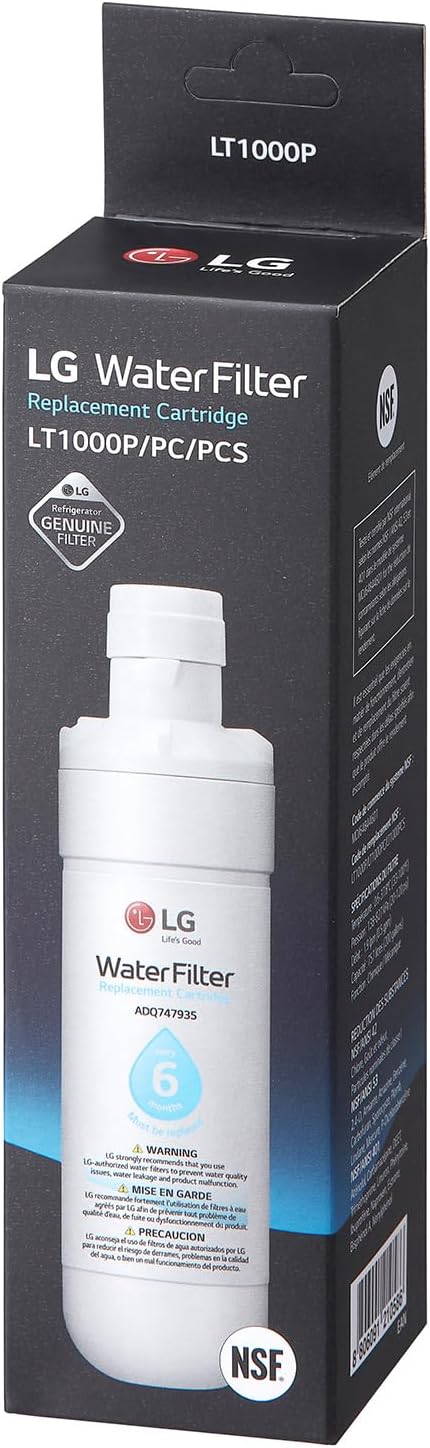 LG LT1000P Refrigerator Water Filter - 6 Month / 200 Gallon Capacity, NSF42, NSF53, NSF401 Certified - ADQ74793501, ADQ75795105, AGF80300704, AGF80300705 - White