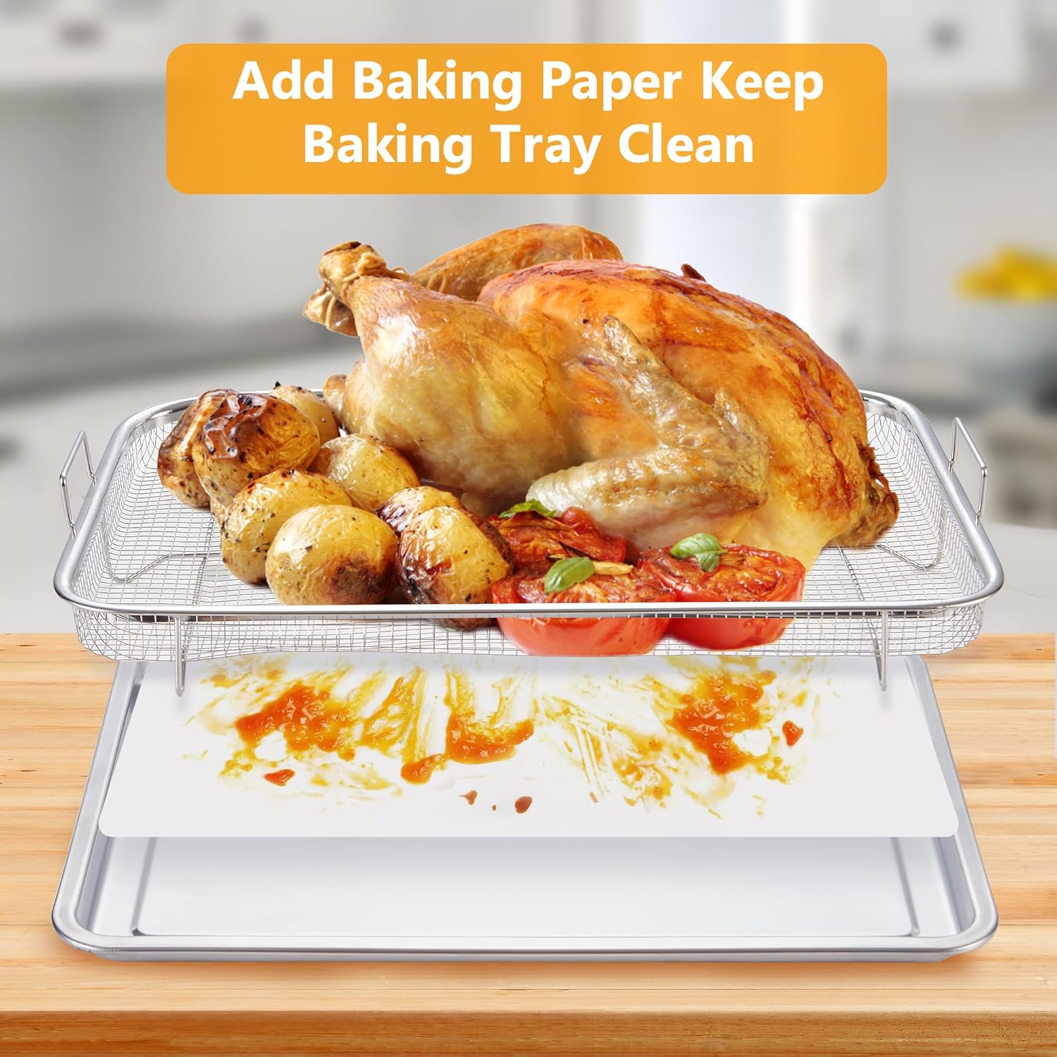 LGX Air Fryer Basket for Oven - Large Tray Set with 30 Parchment Papers - 18.5" x 12.8" - Ecookware