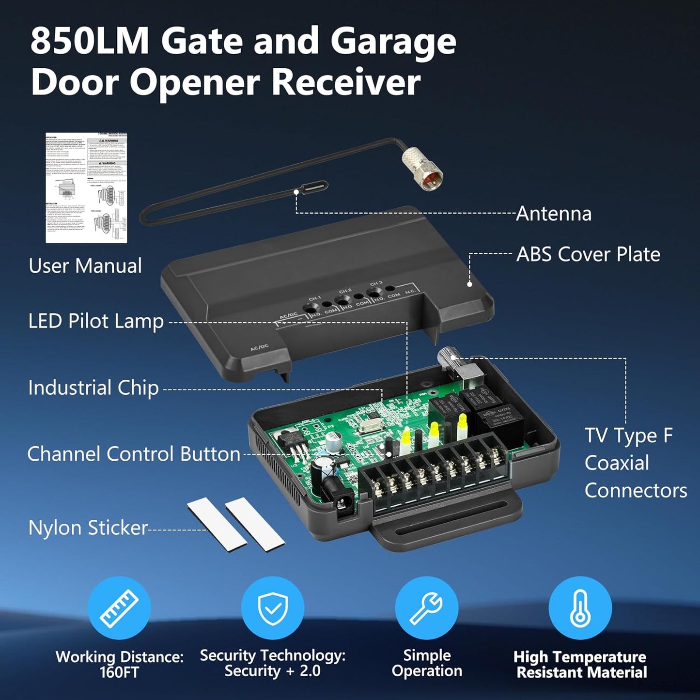 Liftmaster 850LM Receiver for Gate & Garage Door Openers - 3 Channel, Compatible with Most Operators for Gated Communities & Commercial Buildings