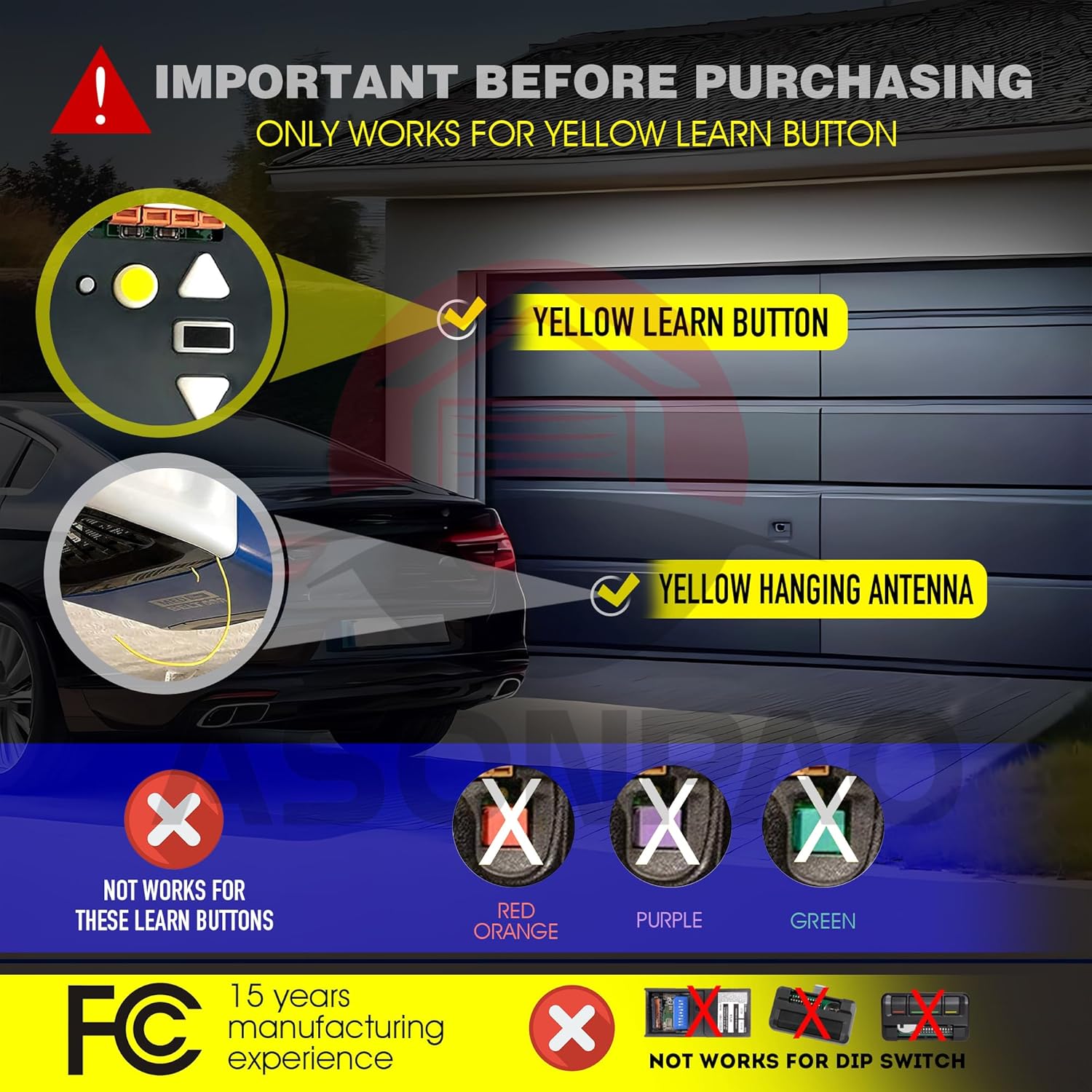 LiftMaster Chamberlain Garage Door Opener Remote with 893LM 953ESTD Yellow Learn Button, Security+ 2.0, myQ, Long-Lasting Lithium Battery, Ultra-Long Range, 3-Year Warranty