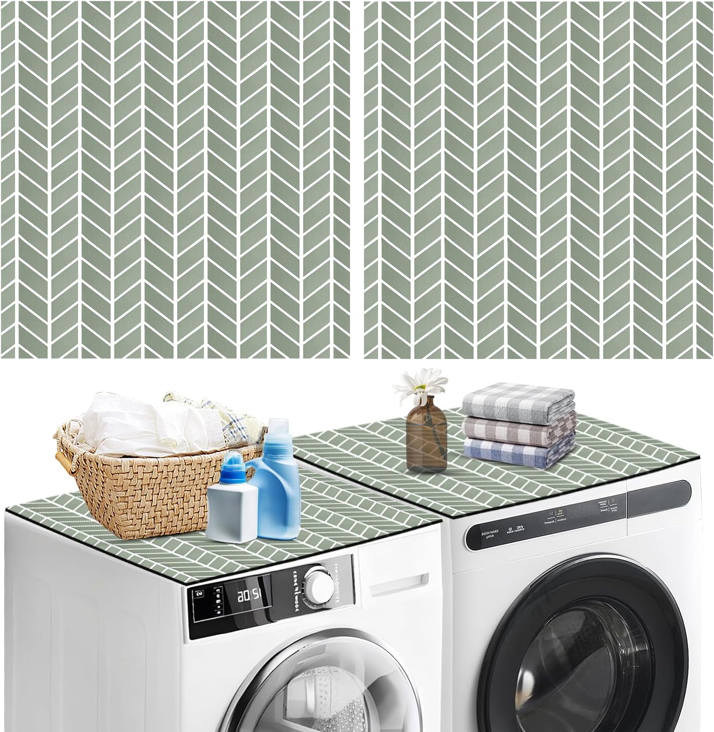 Light Green 27" x 27" Washer and Dryer Covers - Anti-Slip Top Protector Mat for Laundry Kitchen Home - Dust-Proof Rubber Mat
