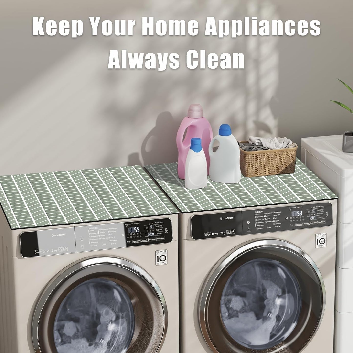 Light Green 27" x 27" Washer and Dryer Covers - Anti-Slip Top Protector Mat for Laundry Kitchen Home - Dust-Proof Rubber Mat