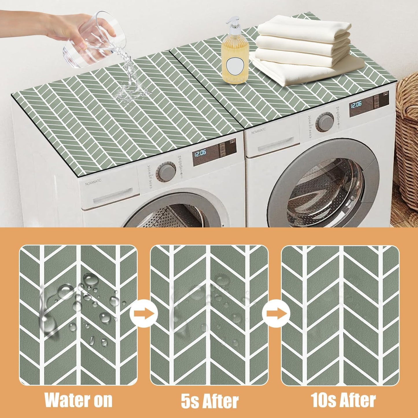 Light Green 27" x 27" Washer and Dryer Covers - Anti-Slip Top Protector Mat for Laundry Kitchen Home - Dust-Proof Rubber Mat